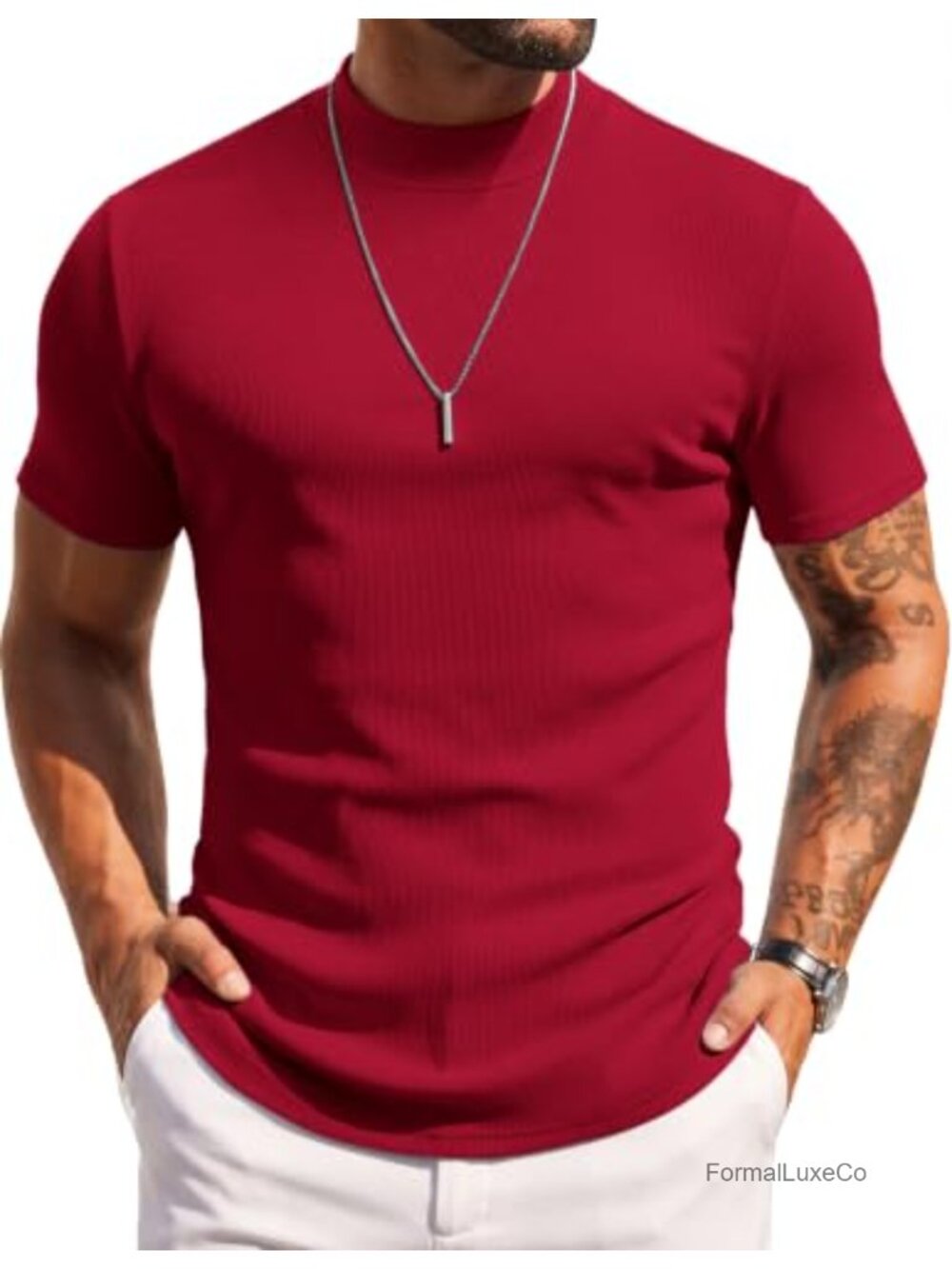 Men's Mock Turtleneck Sweater with Short Sleeves - Slim Fit Knit Pullover